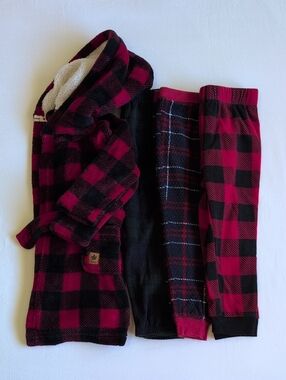 Canadiana Buffalo Check Robe & Fleece Plaid Pants Lot 3T